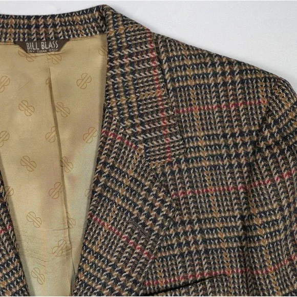 VTG Bill Blass Signature 38S Tweed Gun Club Check Sport Coat Men's 1980s 90s USA